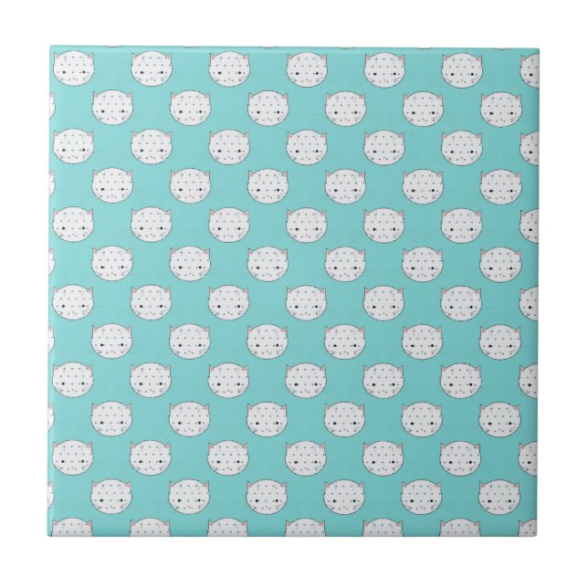 Carreau Polka point blanc Kitty visage sur Turquoise (Devant)