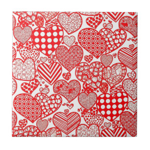 Carreau Polka Romantique Cœur Doodle Rouge Blanc