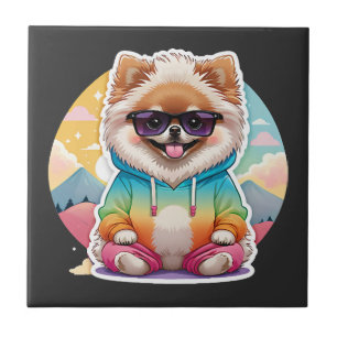 Carreau Pomeranian cool en sweat à capuche arc-en-ciel