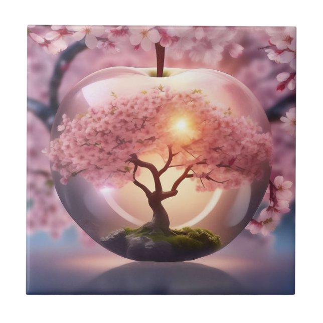 Carreau Pomme Translucide Rose Avec Scène Pommier, (Devant)