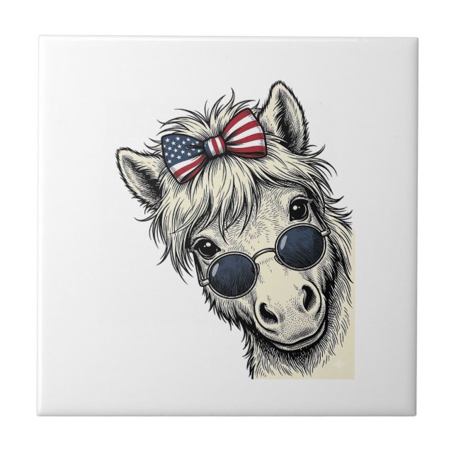 Carreau Poney Patriotique Avec Lunettes De Soleil Vintage  (Devant)