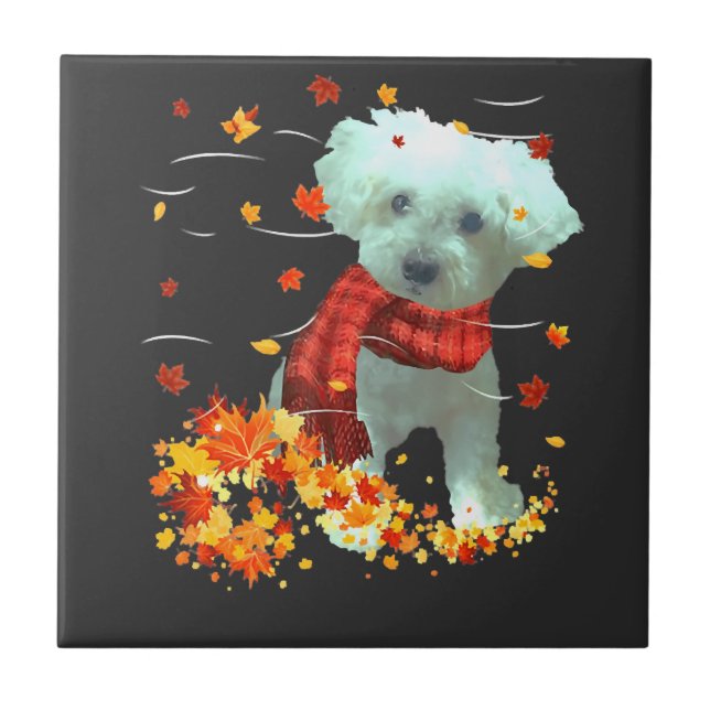 Carreau Poochon Écharpe d'automne - Chiens Feuilles d'auto (Devant)