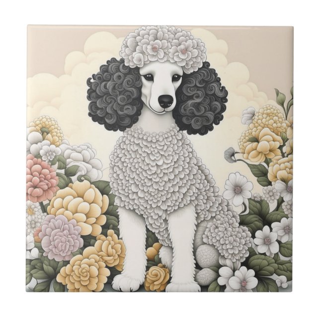 Carreau Poodle en Fleurs Whimsical (Devant)