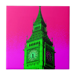 Carreau Pop Art Big Ben Londres Voyage rose Vert