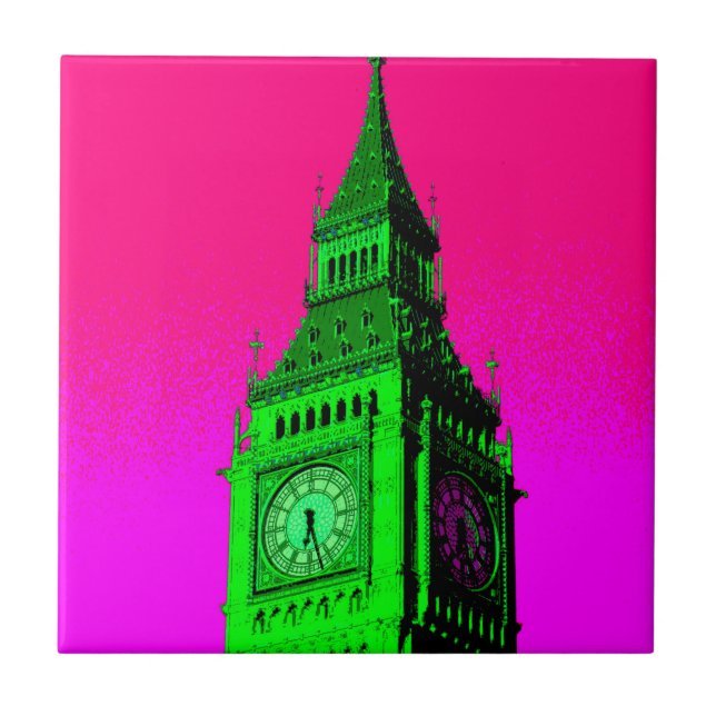 Carreau Pop Art Big Ben Londres Voyage rose Vert (Devant)