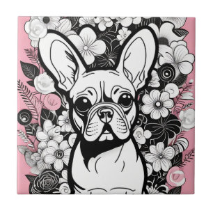 Carreau Pop Art Flowers et French Bulldog