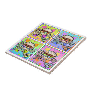 Carreau Pop Art HAMBURGER Céramique TILE - DESSOUS DE VERR