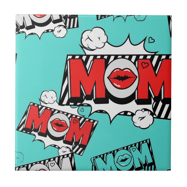 Carreau Pop Art MOM Love Pattern in Turquoise (4) (Devant)