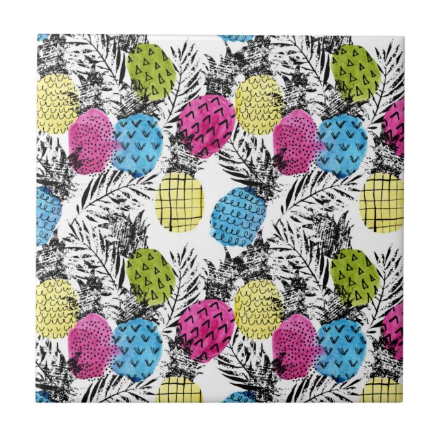 Carreau Pop Art Pineappy Et Palm Feuilles (Devant)