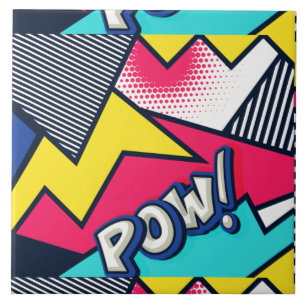 Carreau Pop Art Pow ! Motif en Magenta, Bleu et Noir