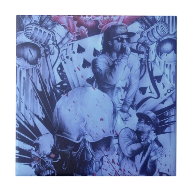 Carreau Pop Musicians Blue Purple Art Imprimer (Devant)