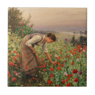Carreau Poppies à cueillir des filles (Scène Florale) (Cha