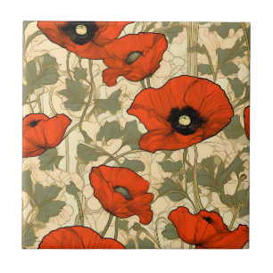 Carreau Poppies florales Art Nouveau