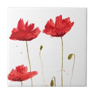 Carreau Poppies rouge pavot fleurs d'aquarelle rustique