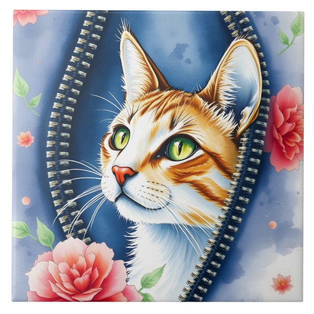 Carreau Populaire Belle Aquarelle Cute Collection de chats (Devant)