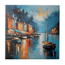 Port impressionniste Abstrait au coucher du soleil