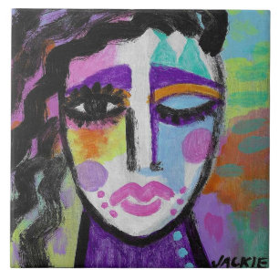 Carreau Portrait abstrait coloré d'une femme