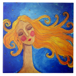 Carreau Portrait Abstrait de cheveux d'or d'une femme