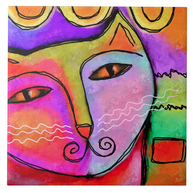 Carreau Portrait Abstrait d'un chat (Devant)