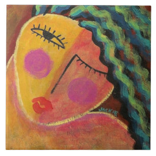 Carreau Portrait abstrait d'une femme aux cheveux sauvages