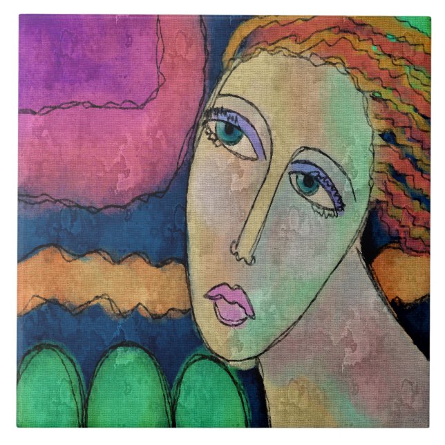 Carreau Portrait Abstrait d'une femme peinture numérique (Devant)