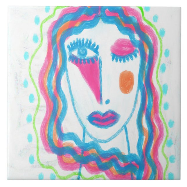 Carreau Portrait abstrait funky d'une femme (Devant)