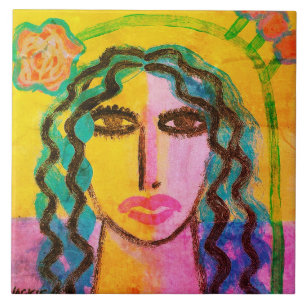 Carreau Portrait Abstrait funky d'une femme
