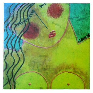 Carreau Portrait Abstrait funky d'une femme