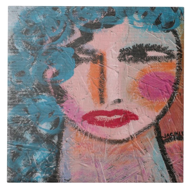 Carreau Portrait abstrait original d'une femme (Devant)