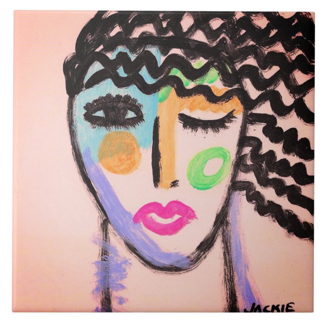 Carreau Portrait Abstrait original d'une femme (Devant)