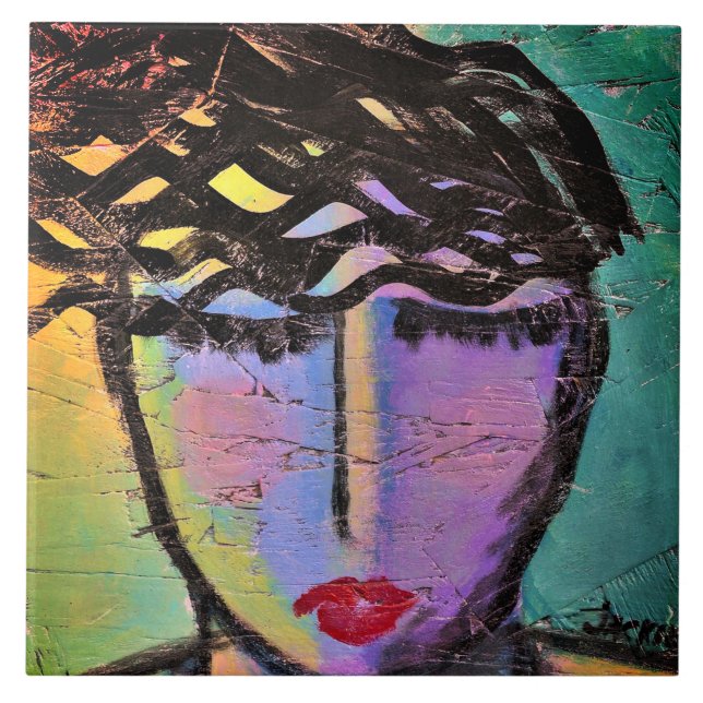 Carreau Portrait Abstrait original d'une femme sur le tabl (Devant)