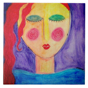 Carreau Portrait Abstrait unique d'une femme