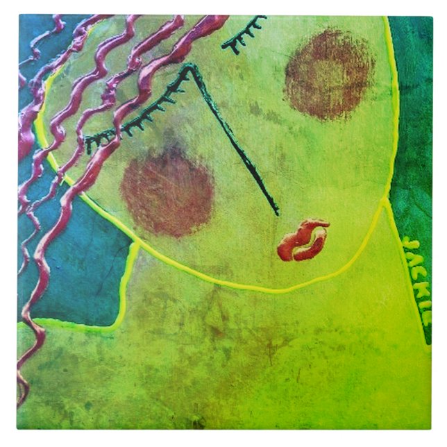 Carreau Portrait Abstrait unique d'une tête rouge (Devant)