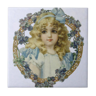 Carreau Portrait Antique de Petite Fille Enfant Belle