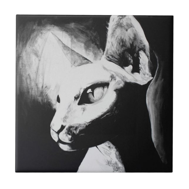 Carreau Portrait artistique de chat Sphynx noir et blanc e (Devant)