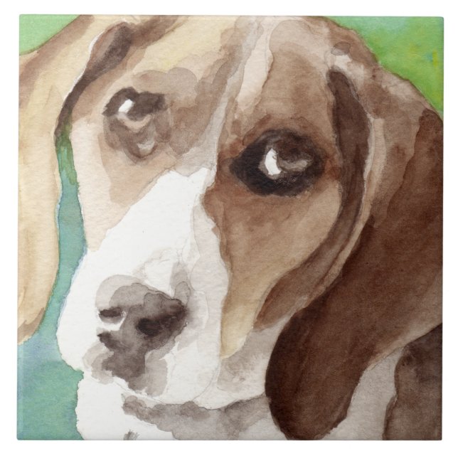 Carreau portrait Beagle aquarelle (Devant)