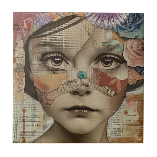 Carreau Portrait d'art en collage multimédia (10) (Devant)