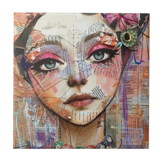 Carreau Portrait d'art en collage multimédia (11) (Devant)