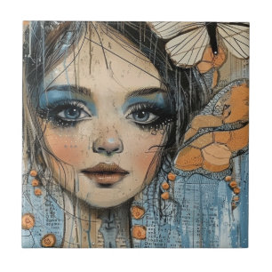 Carreau Portrait d'art en collage multimédia (12)