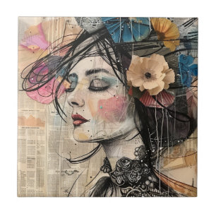 Carreau Portrait d'art en collage multimédia (2)