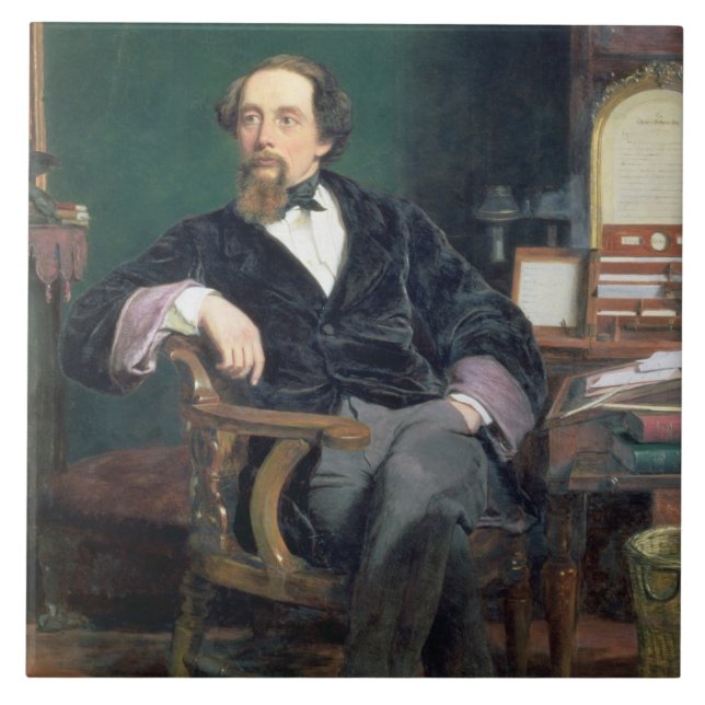 Carreau Portrait de Charles Dickens (huile sur la toile) (Devant)