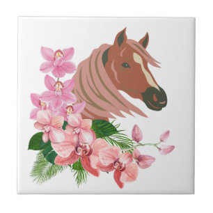 Carreau Portrait de cheval avec Dessous de verre de fleurs