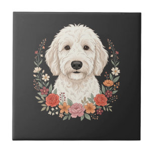 Carreau Portrait de chien floral Couronne botanique