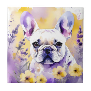 Carreau Portrait De Chien Français Avec Fleur sauvage