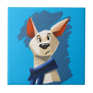 Carreau Portrait de chien peint sur fond bleu