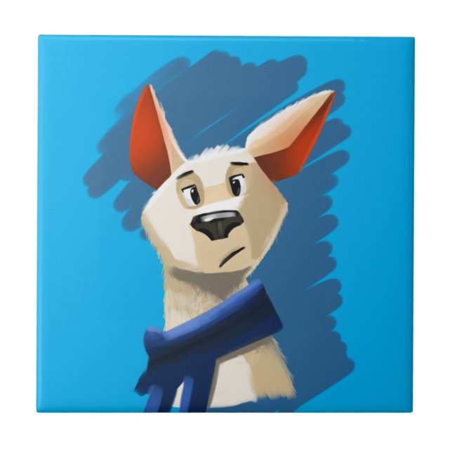 Carreau Portrait de chien peint sur fond bleu (Devant)