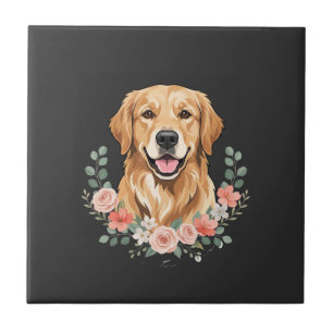 Carreau Portrait de chien Retriever doré floral Sublimatio