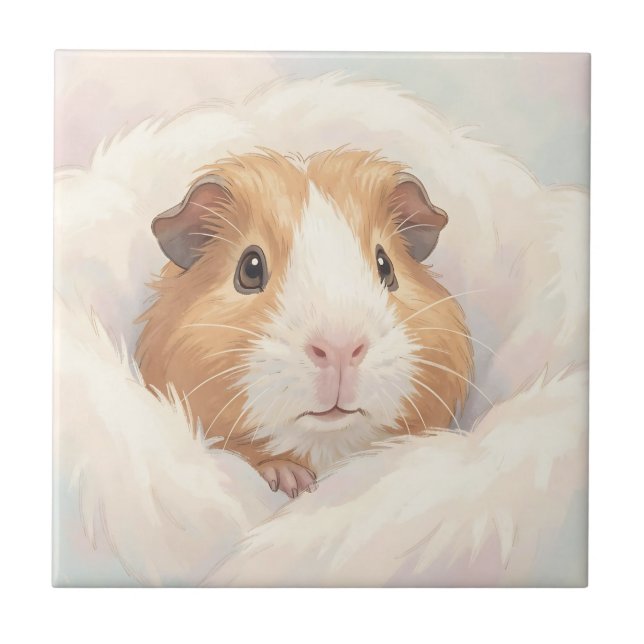 Carreau Portrait de Cochon d'Inde Mignon et Fluffy (Devant)