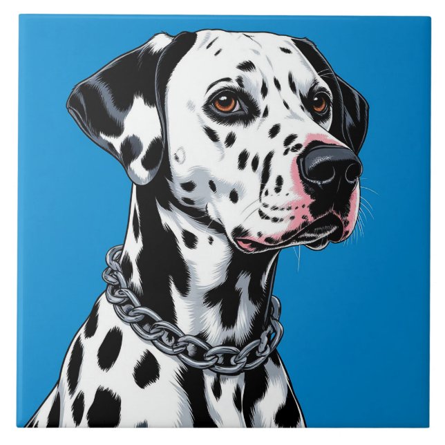 Carreau Portrait de Dalmatien sur Fond Bleu (Devant)