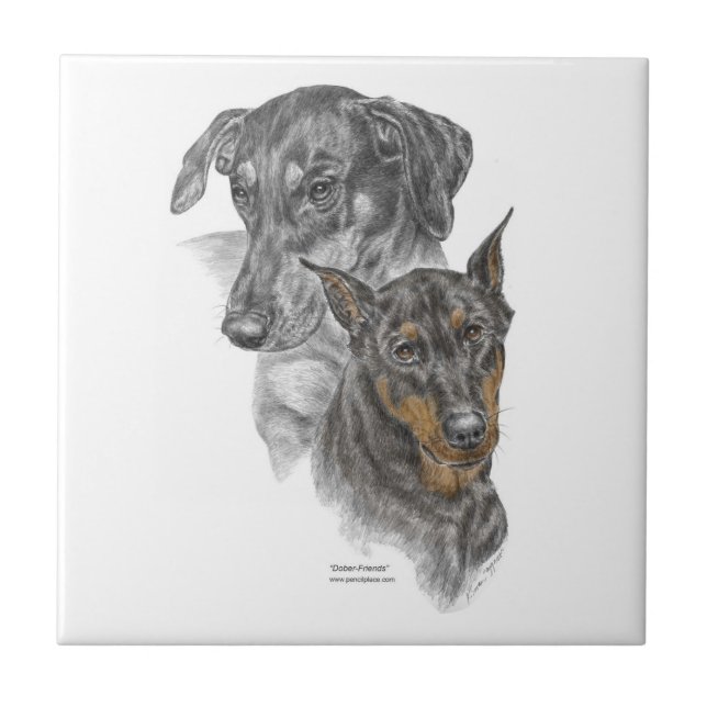 Carreau Portrait de deux Dobermans (Devant)